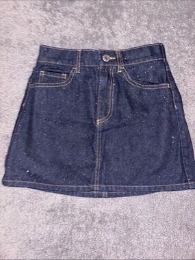 H&M Girls Dark Blue Denim A-Line Mini Skirt with Contrast Stitching